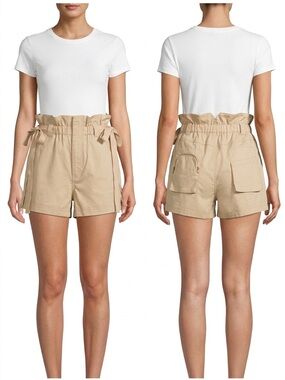 High-Rise Paperbag Cargo Shorts - Tan XS